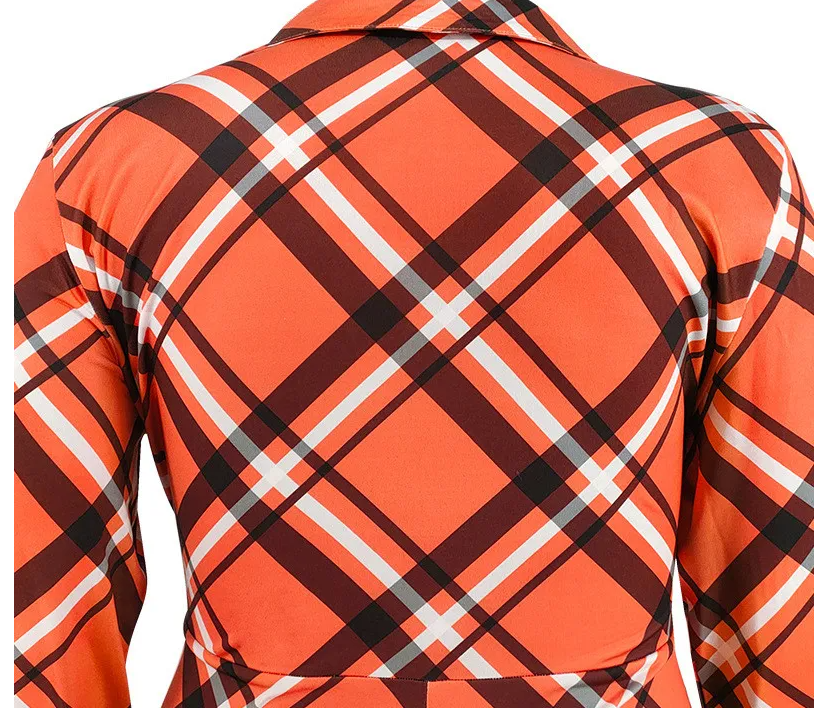 Sarah Plus Size Long Sleeve Plaid Belted Wide-Leg Jumpsuit women jumpsuits Castello Clothing Line