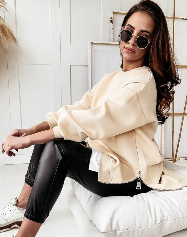 Perfect Affair Oversized Long Sleeve Side-Zip Sweatshirt Castello Clothing Line
