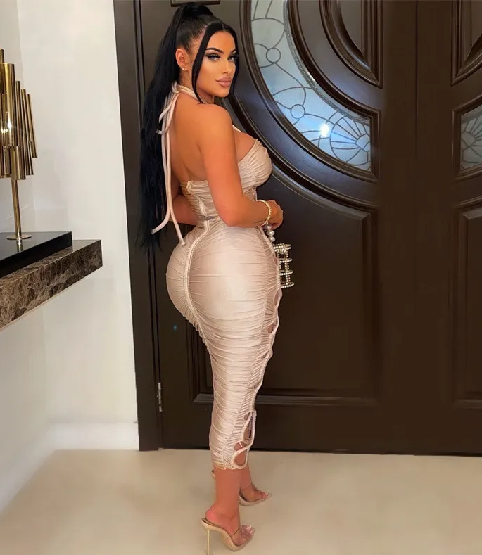 Vanessa Halter Lace-Up Cutout Bodycon Midi Dress midi dress Castello Clothing Line