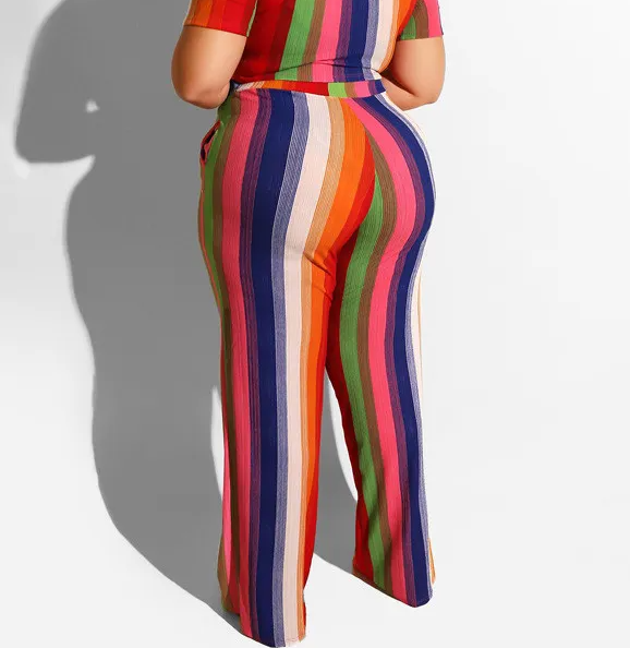 Plus Size 2-Piece Stripe Top & Wide Leg Pants Set Castello Clothing Line