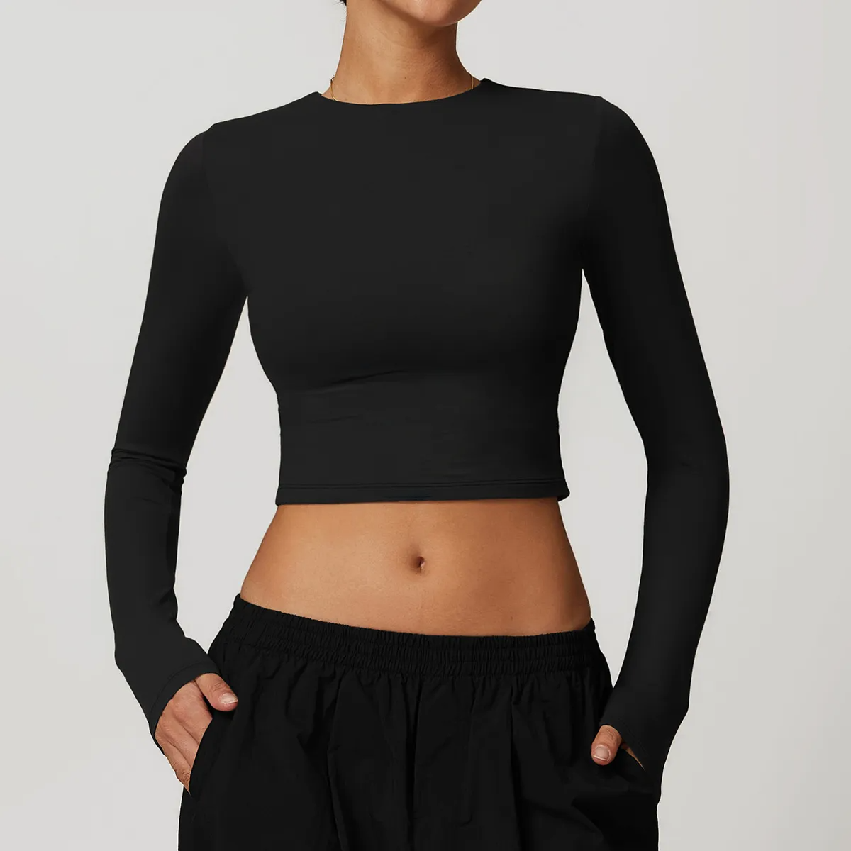 Lani Long Sleeve High Neck Fitted Crop Top workout tops and t-shirts Castello Clothing Line