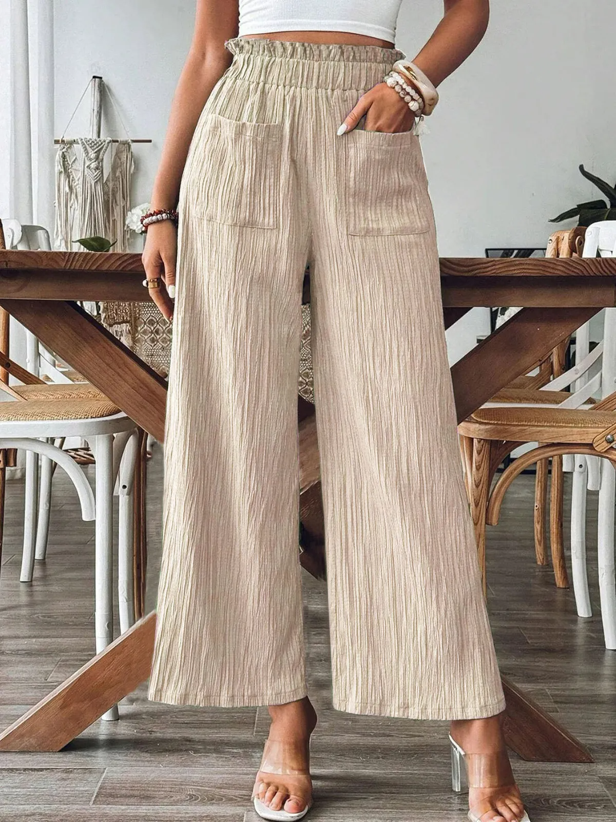 Fable High-Waist Crinkle Wide-Leg Palazzo Pants Castello Clothing Line