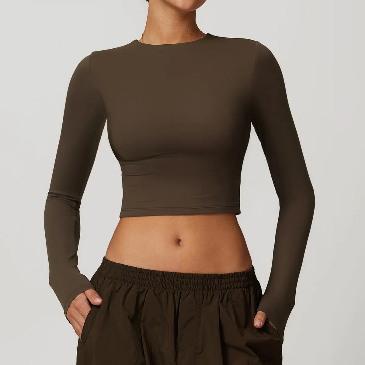 Lani Long Sleeve High Neck Fitted Crop Top workout tops and t-shirts Castello Clothing Line