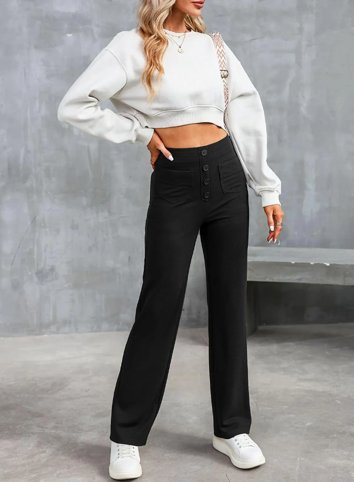 Kendall High-Waisted Button Front Wide Leg Pants pants Castello Clothing Line