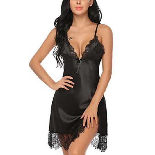 Black Spaghetti Strap Lace Fringe Nightie  Castello Clothing Line