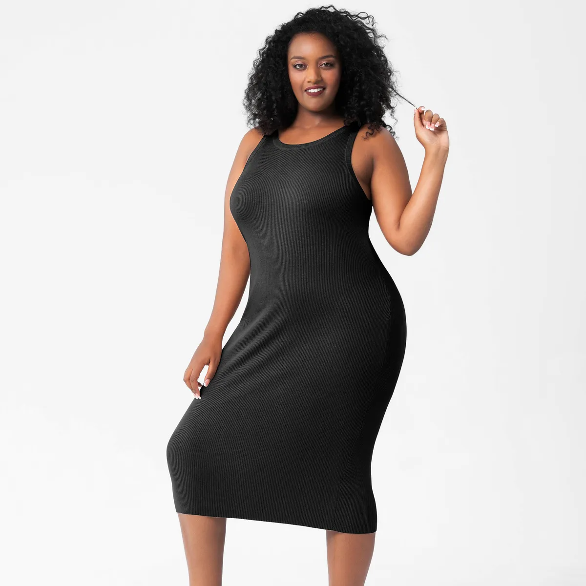 Lena Plus Size Sleeveless Ribbed Bodycon Midi Dress midi dress Castello Clothing Line