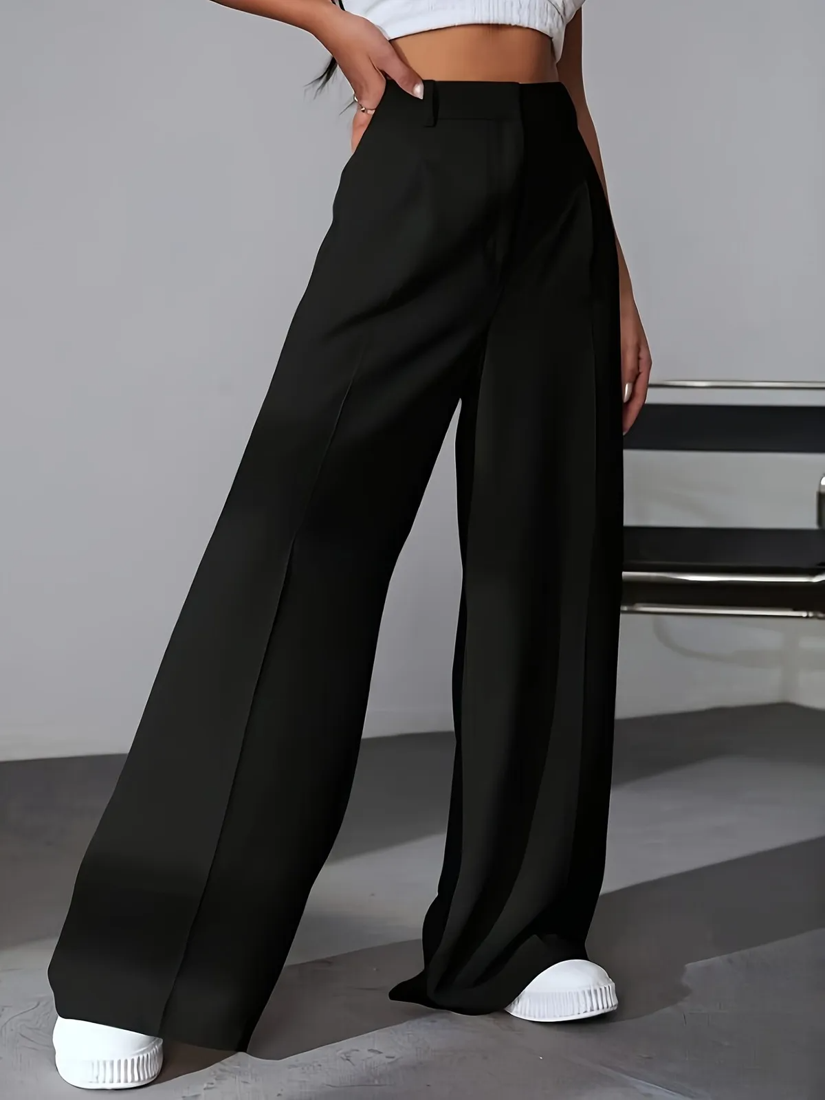 Ava High-Waisted Wide Leg Tailored Trousers wide leg pants Castello Clothing Line
