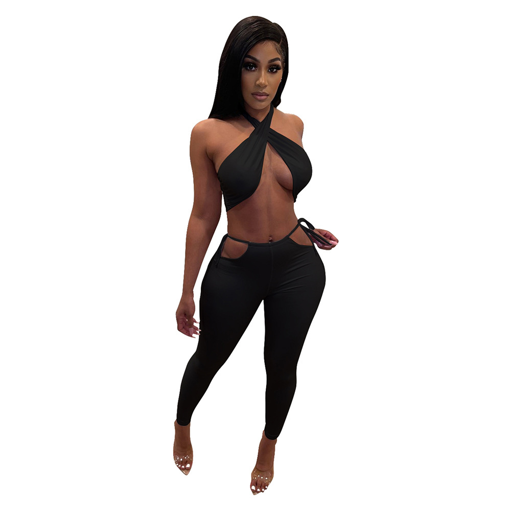 Halter Top & Cut Out Pants Set Castello Clothing Line