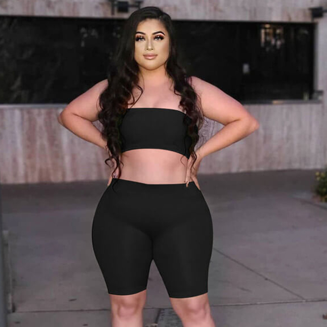 Radiance Plus Size Tube Top Biker Shorts Set Castello Clothing Line