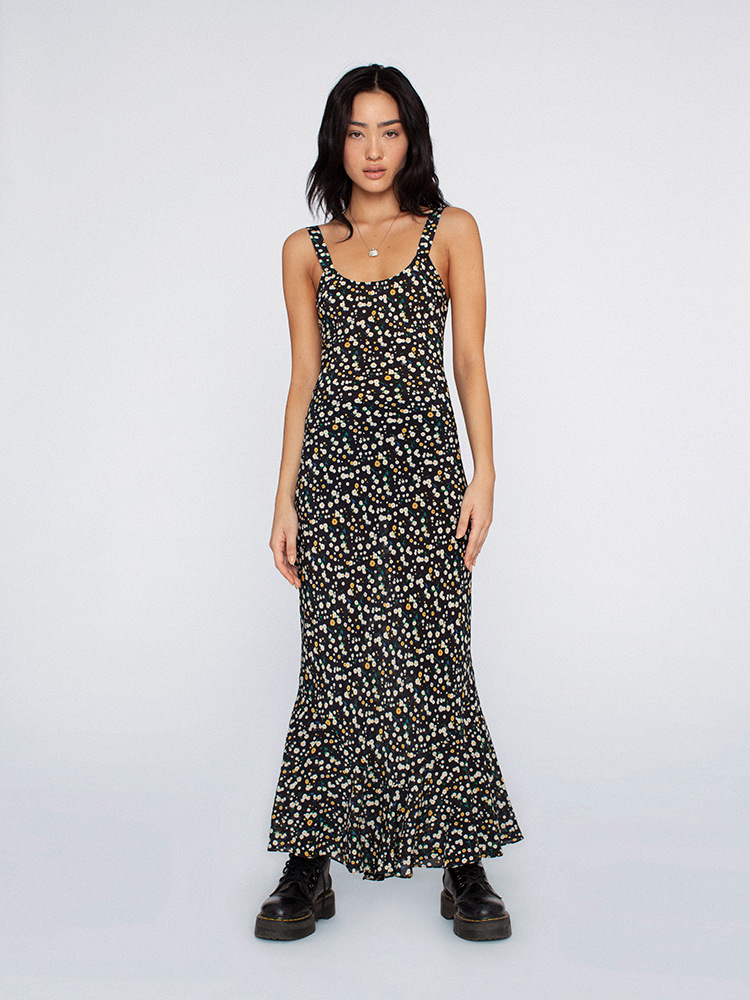 Floral Printed Chiffon Sleeveless Dress with Flowy Skirt Castello Clothing Line