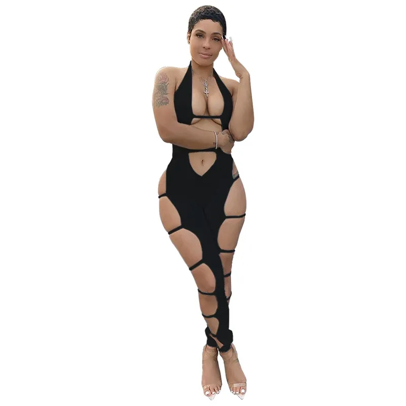 Koda Halter Cutout Open Front Bodycon Jumpsuit women jumpsuits Castello Clothing Line