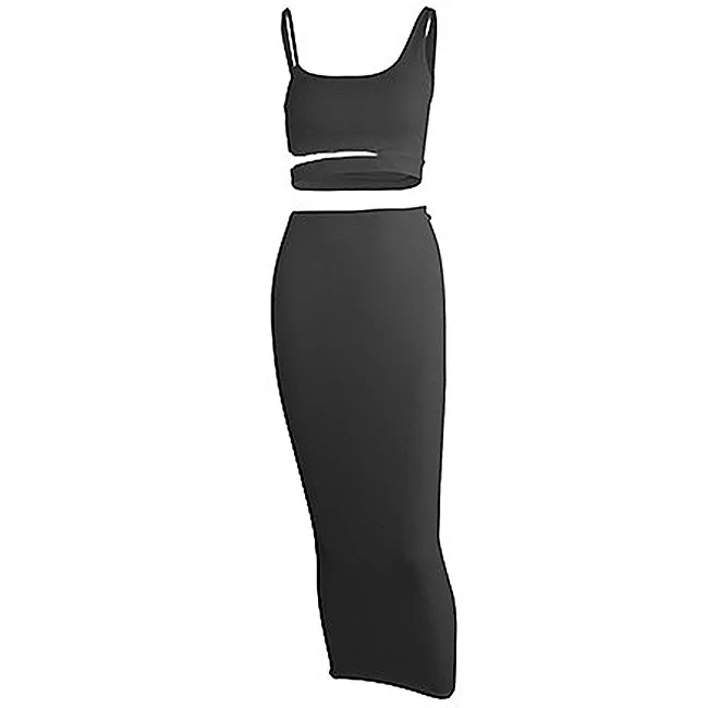 Cut Out Tank Top & Skirt Set - Sleek Sleeveless Design and Comfy Stretch Polyester Material Castello Clothing Line