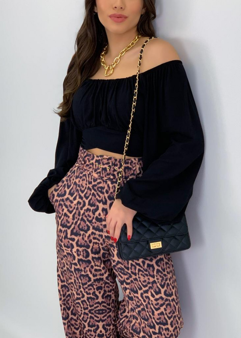 Sassy Nights Off-Shoulder Ruched Long Sleeve Crop Top Castello Clothing Line