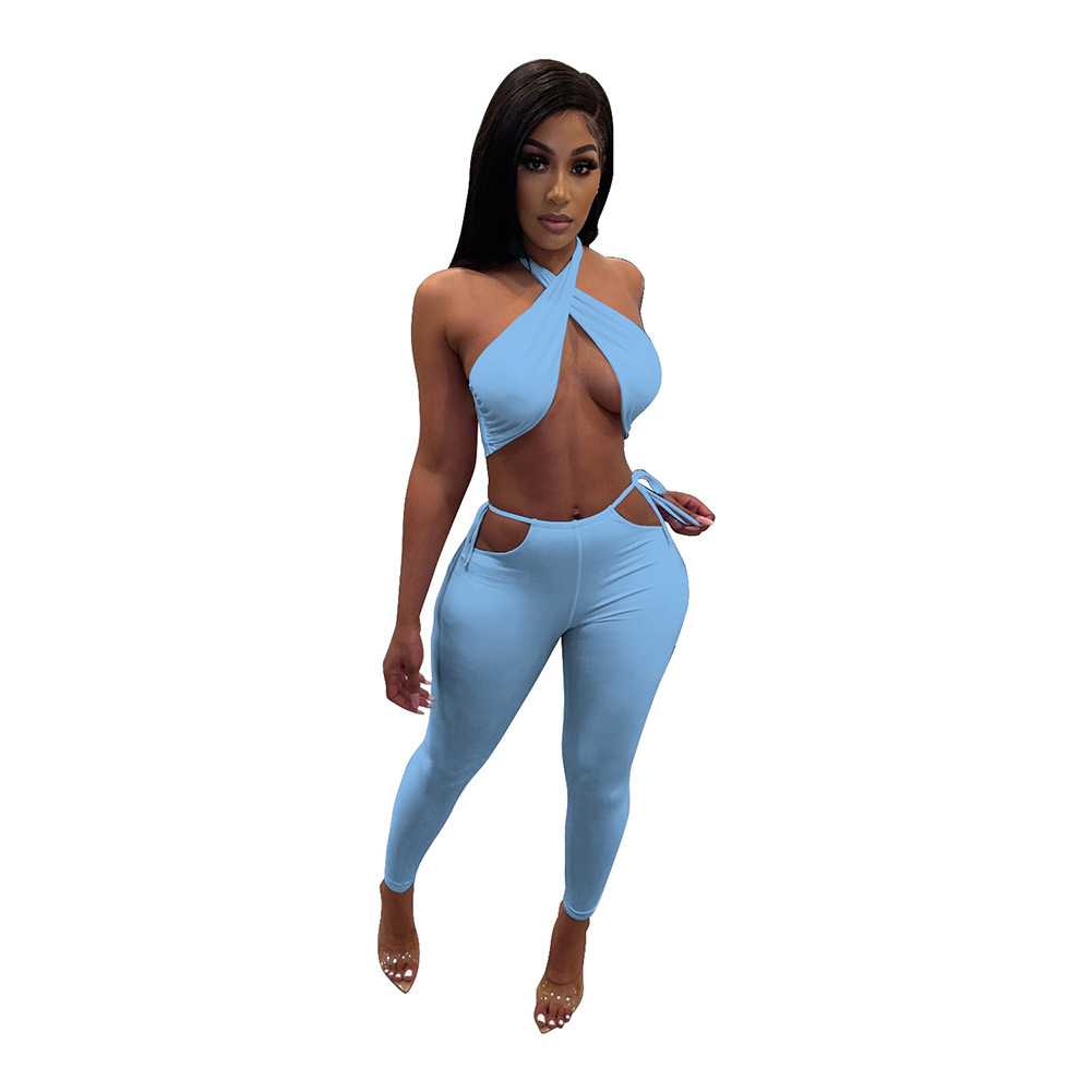 Halter Top & Cut Out Pants Set Castello Clothing Line