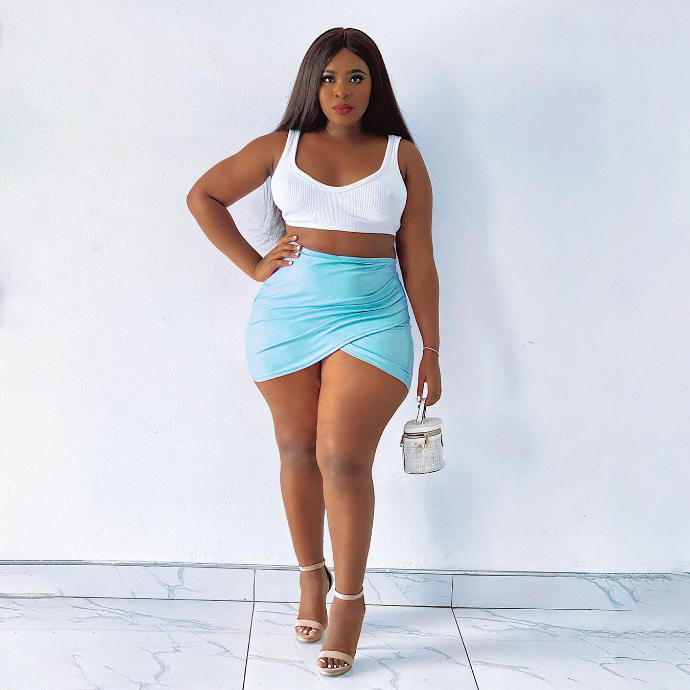 High Waist Mini Wrap Skirt - Slim Fit & Ultra Short - Polyester/Spandex Castello Clothing Line