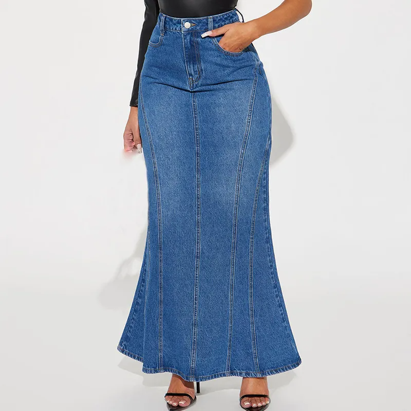 Flare It Up Denim Maxi Skirt Castello Clothing Line