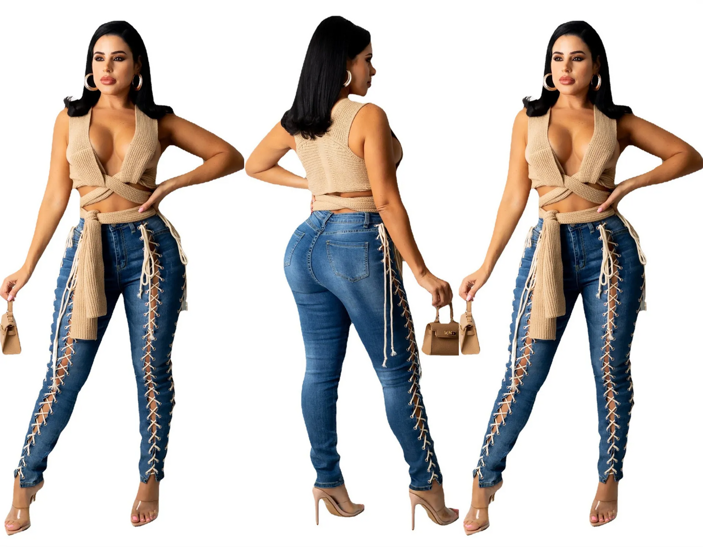 Mid Rise Lace Up Jeans Castello Clothing Line