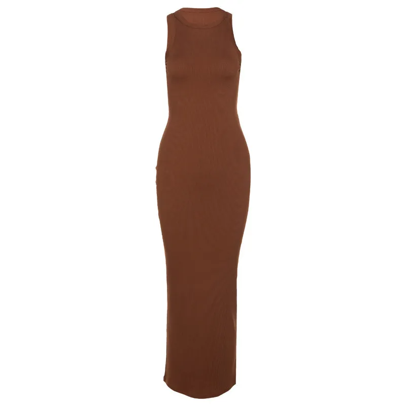 Long Sleeveless Bodycon Dress in Solid Color - Slim Fit - Polyester/Spandex Castello Clothing Line