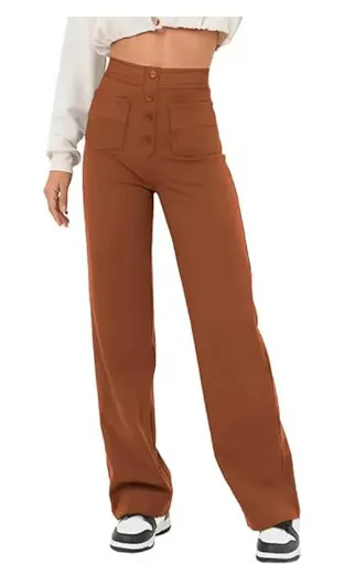 Kendall High-Waisted Button Front Wide Leg Pants pants Castello Clothing Line