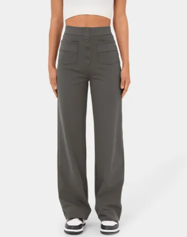 Kendall High-Waisted Button Front Wide Leg Pants pants Castello Clothing Line