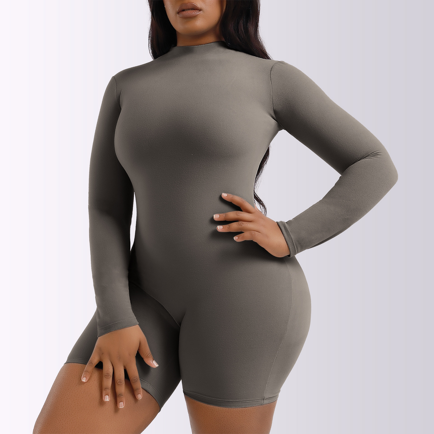 Curve Couture Long Sleeve Fitted Romper Castello Clothing Line