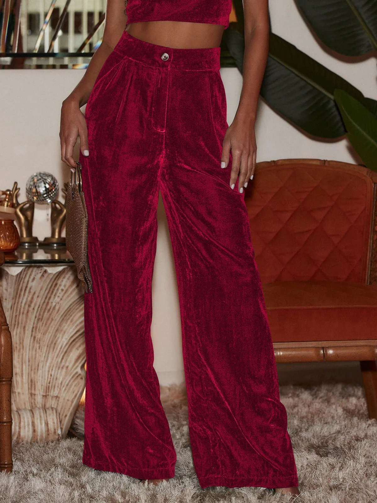 Ziva Velvet Wide-Leg High-Rise Palazzo Pants Castello Clothing Line