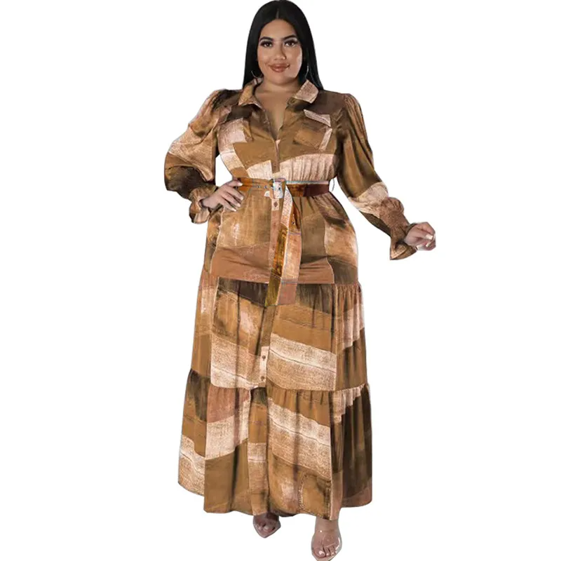 Elara Plus Size Patchwork Print Long Sleeve Maxi Dress maxi dress Castello Clothing Line