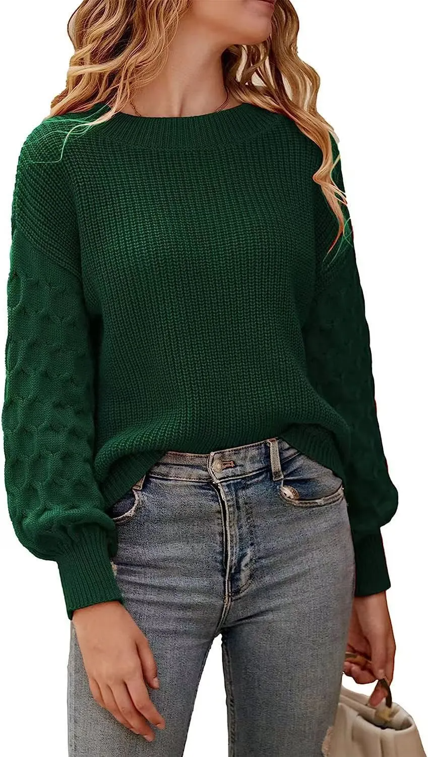 Spire Textured Cable Sleeve Knit Pullover Sweater Castello Clothing Line