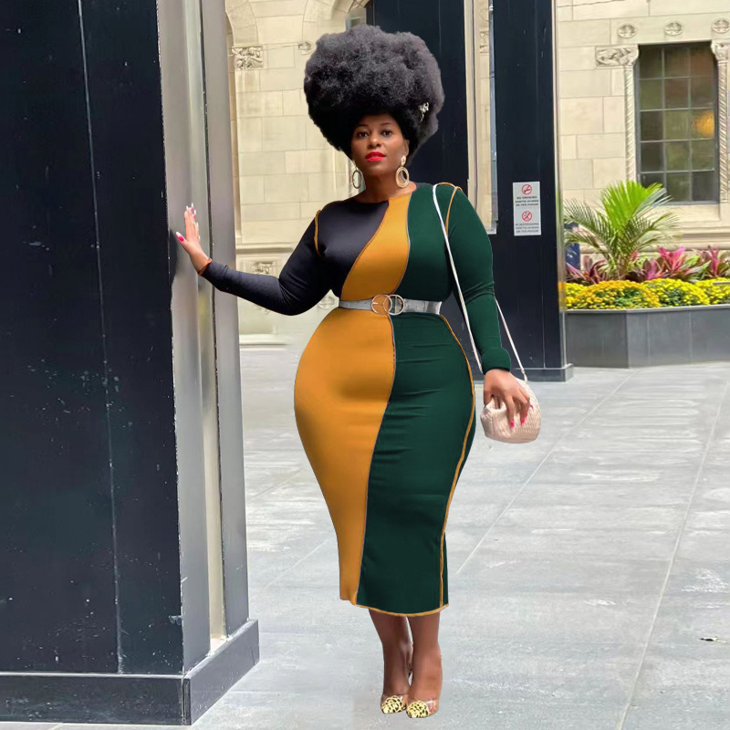 Long Sleeve Color Block Bodycon Dress Castello Clothing Line