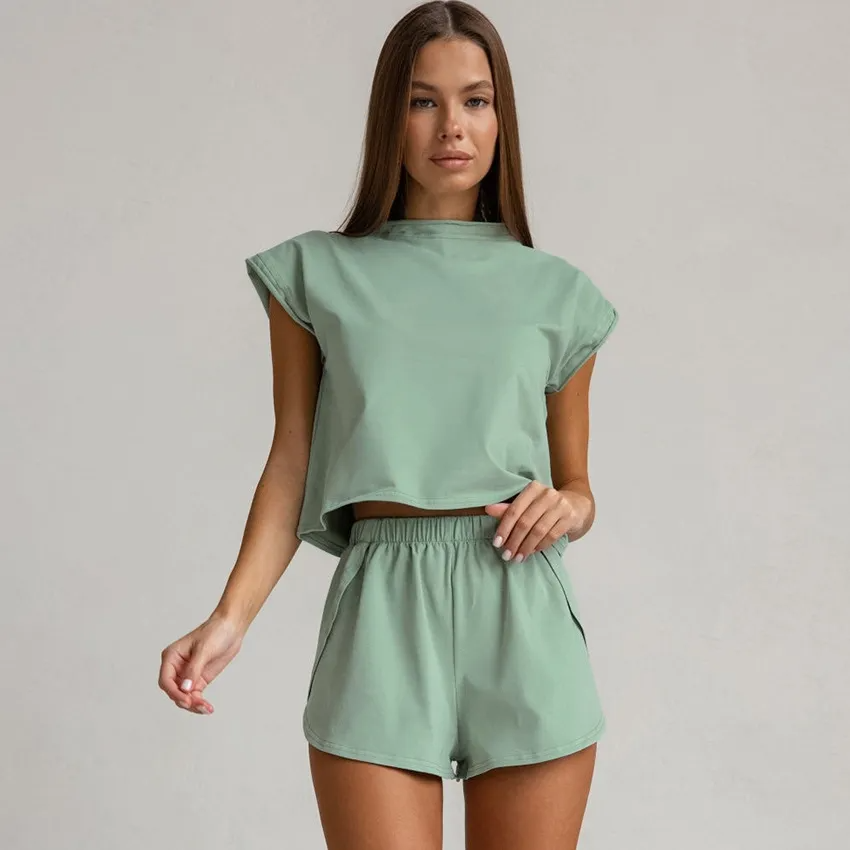Breezy Bliss Sleeveless Tee and Shorts Lounge Set Castello Clothing Line
