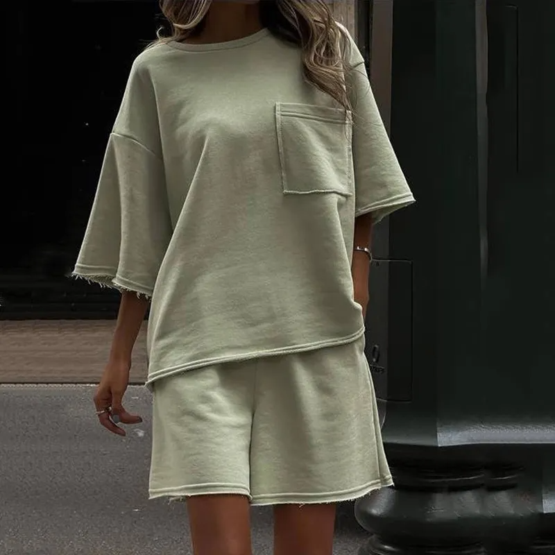 Fizz Oversized Pocket Tee & Raw Hem Shorts Set Castello Clothing Line