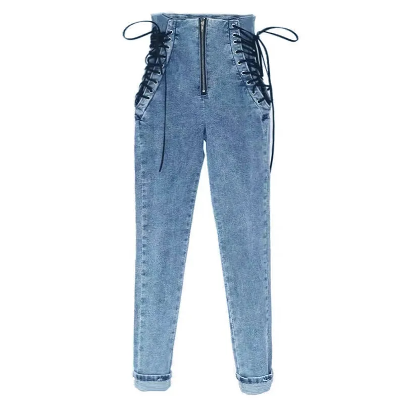 High Waist Lace Up Skinny Jeans Castello Clothing Line