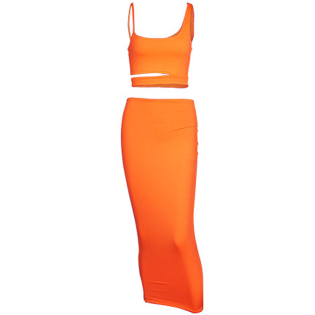 Cut Out Tank Top & Skirt Set - Sleek Sleeveless Design and Comfy Stretch Polyester Material Castello Clothing Line