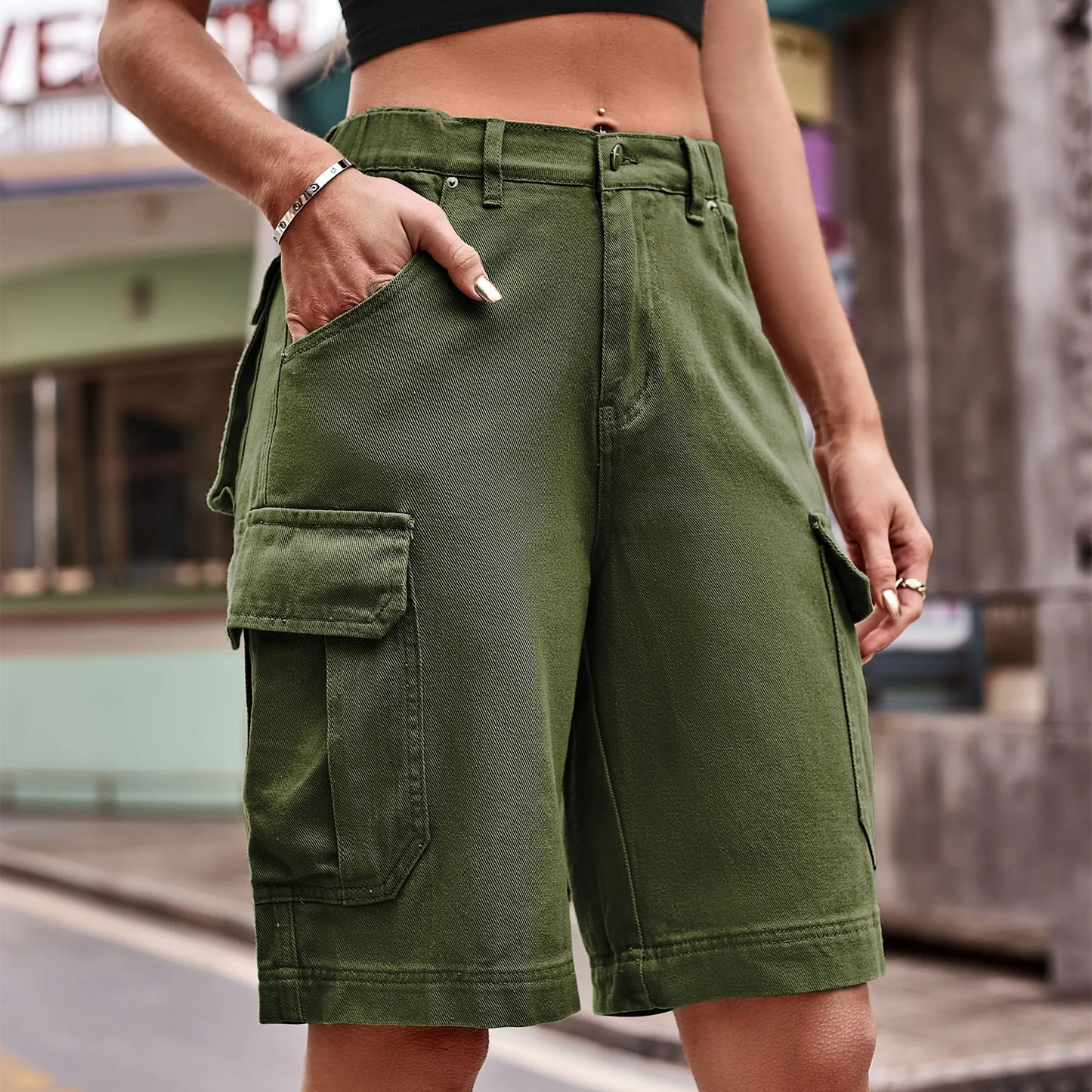 Trailblazer High-Waist Utility Cargo Shorts Castello Clothing Line