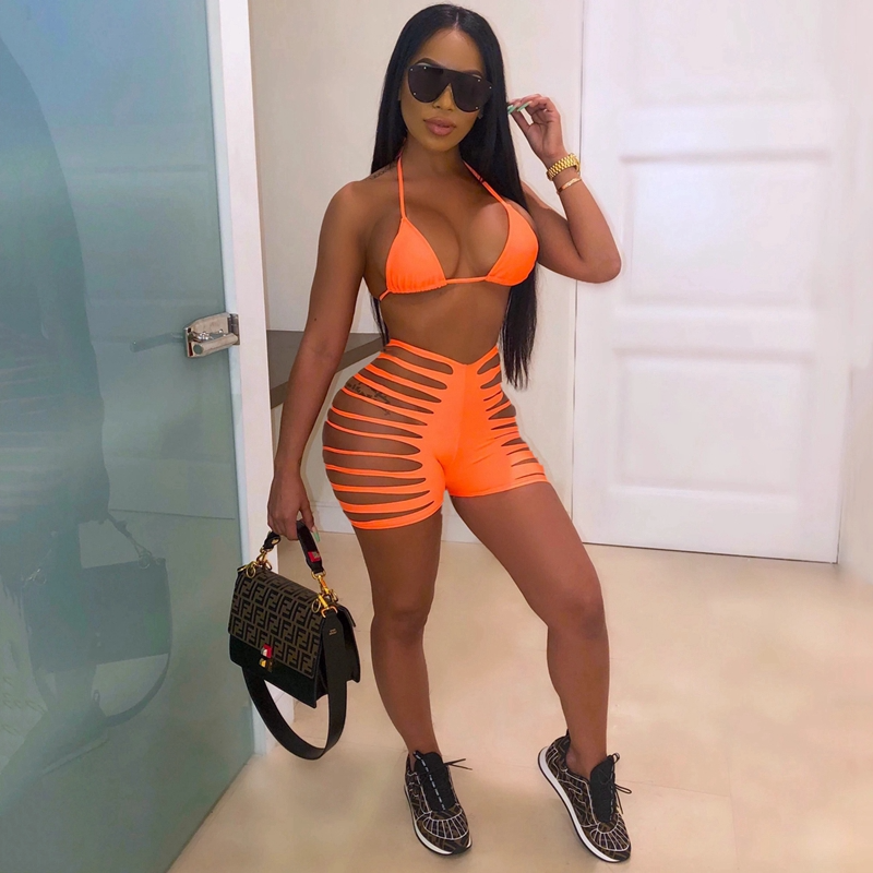 Flaunt Cutout Bikini Top & Strappy High-Waist Shorts Set Castello Clothing Line