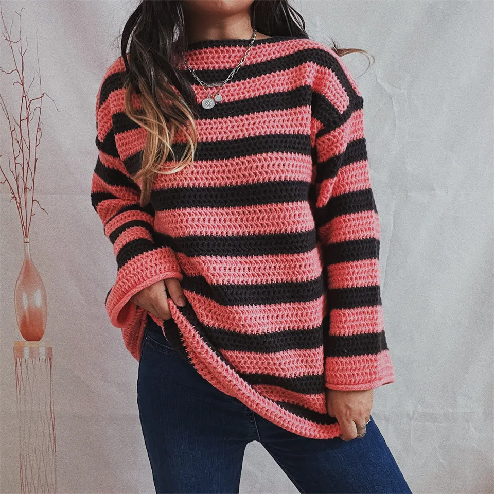 Revive Striped Knit Long Sleeve Oversized Sweater Castello Clothing Line