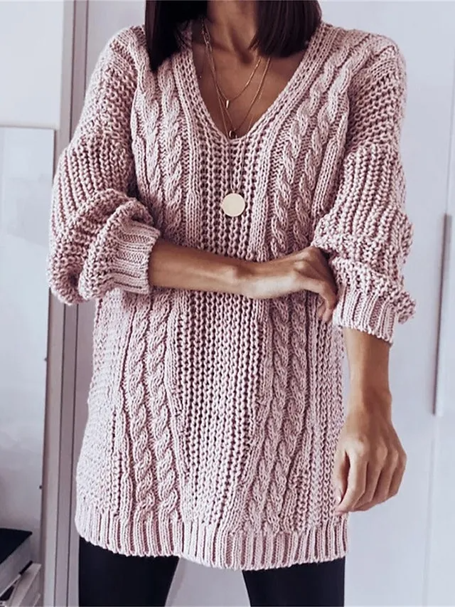 Knit Envy Cable Knit V-Neck Oversized Sweater Castello Clothing Line