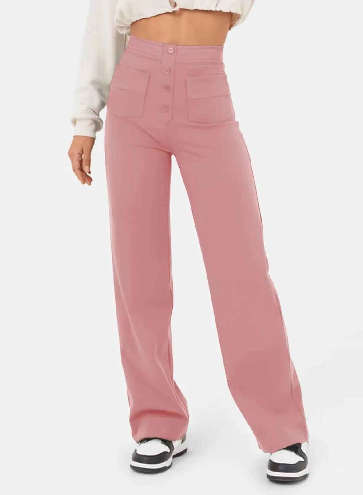 Kendall High-Waisted Button Front Wide Leg Pants pants Castello Clothing Line