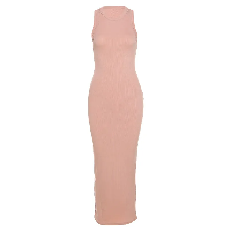 Long Sleeveless Bodycon Dress in Solid Color - Slim Fit - Polyester/Spandex Castello Clothing Line