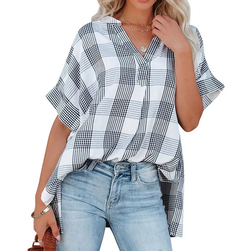 Reign Short Sleeve Textured Split V-Neck Blouse Castello Clothing Line