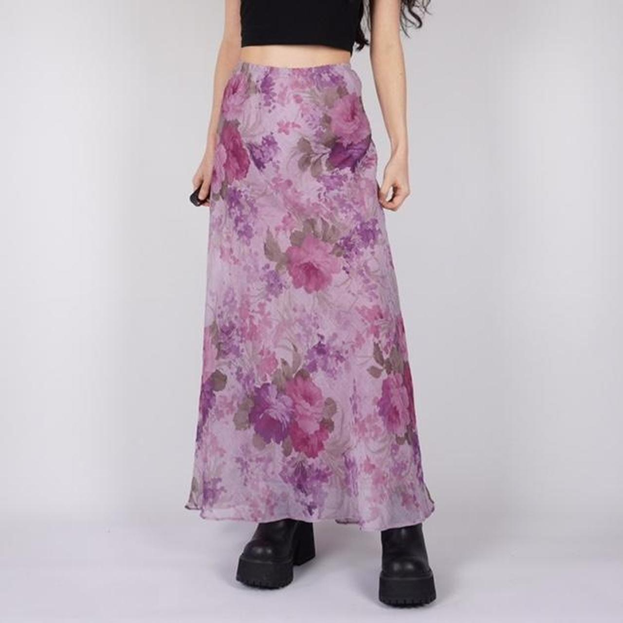 Floral Chiffon Maxi Skirt - Lightweight High Waist Mesh/Polyester Castello Clothing Line