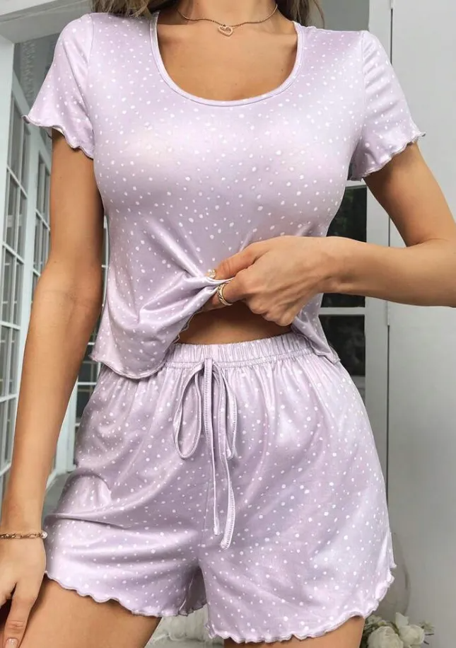 Polka Dot Short Sleeve Loungewear Set Castello Clothing Line