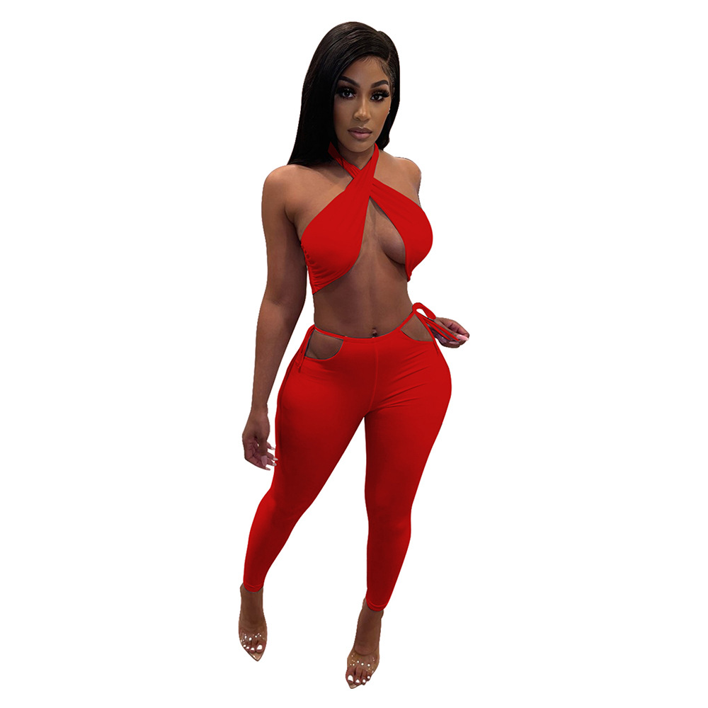 Halter Top & Cut Out Pants Set Castello Clothing Line