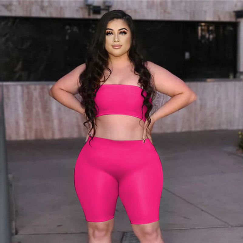 Radiance Plus Size Tube Top Biker Shorts Set Castello Clothing Line