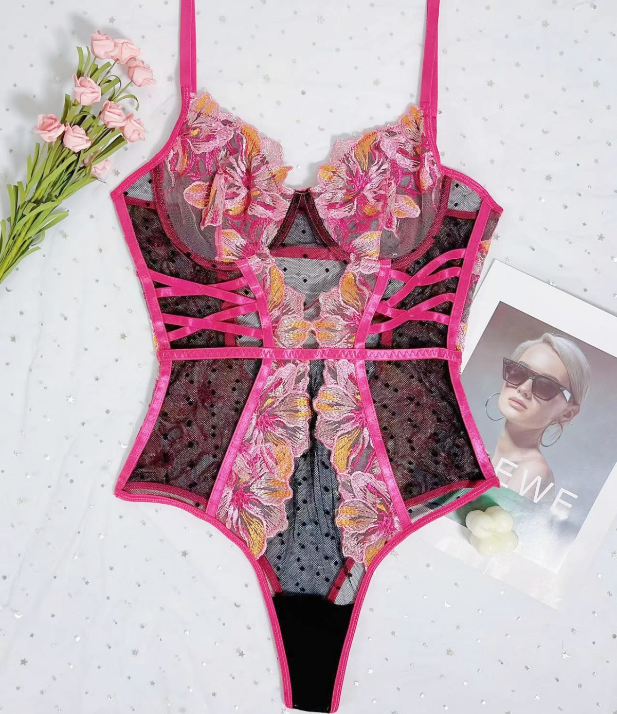 Embroidered Polka Dot Teddy Lingerie Castello Clothing Line