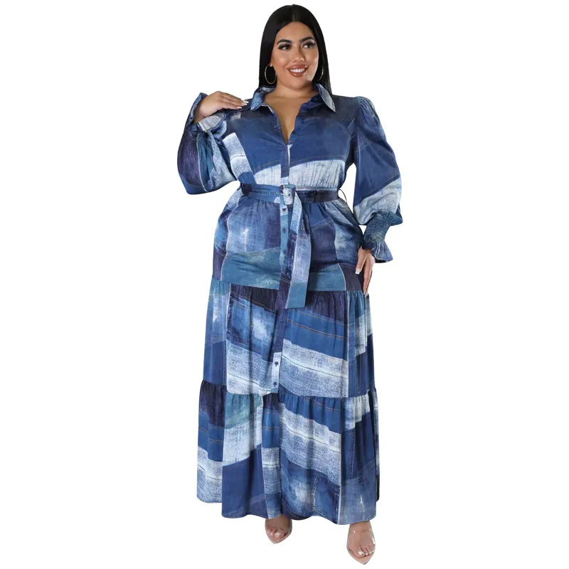 Elara Plus Size Patchwork Print Long Sleeve Maxi Dress maxi dress Castello Clothing Line