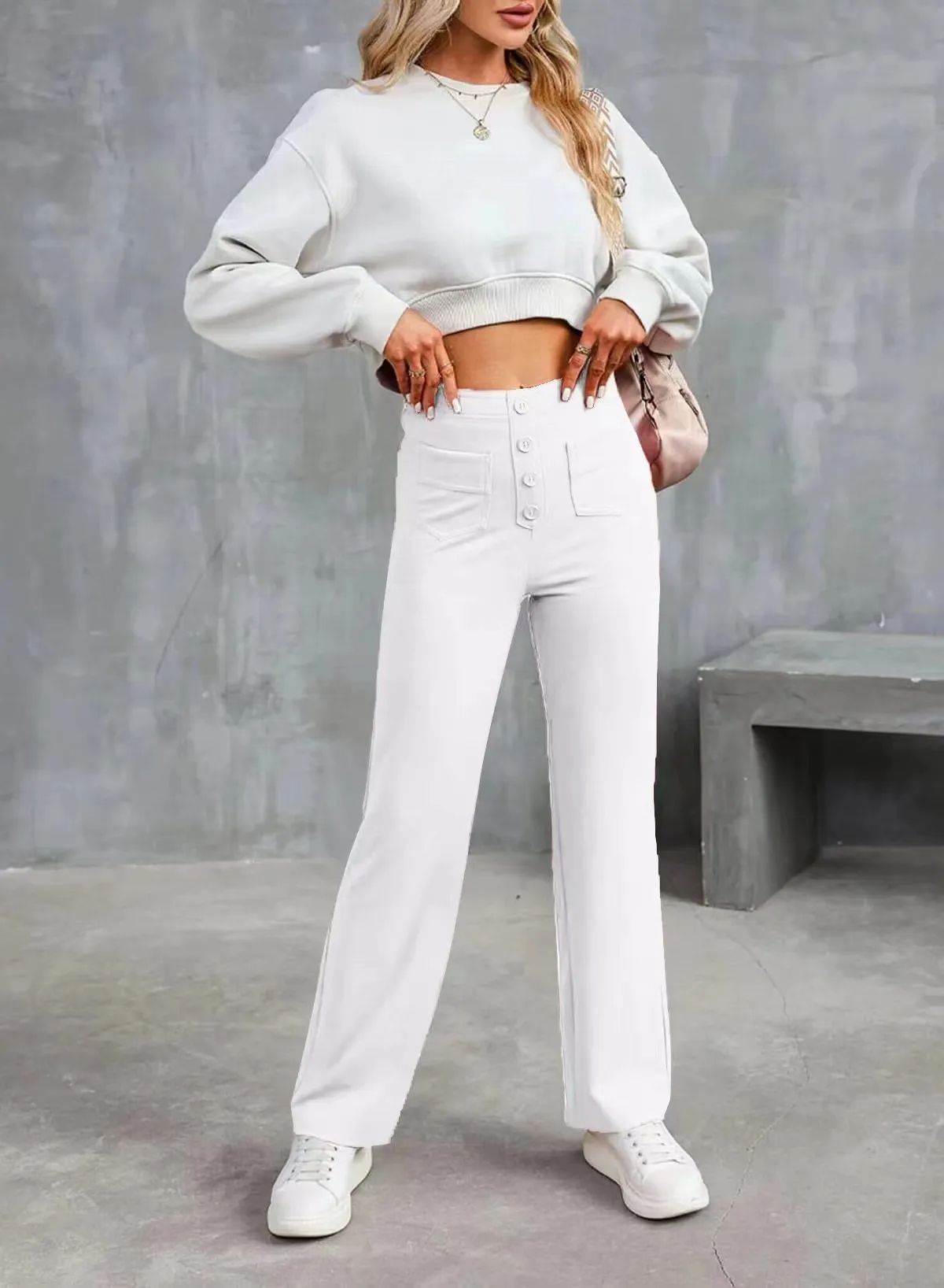 Kendall High-Waisted Button Front Wide Leg Pants pants Castello Clothing Line