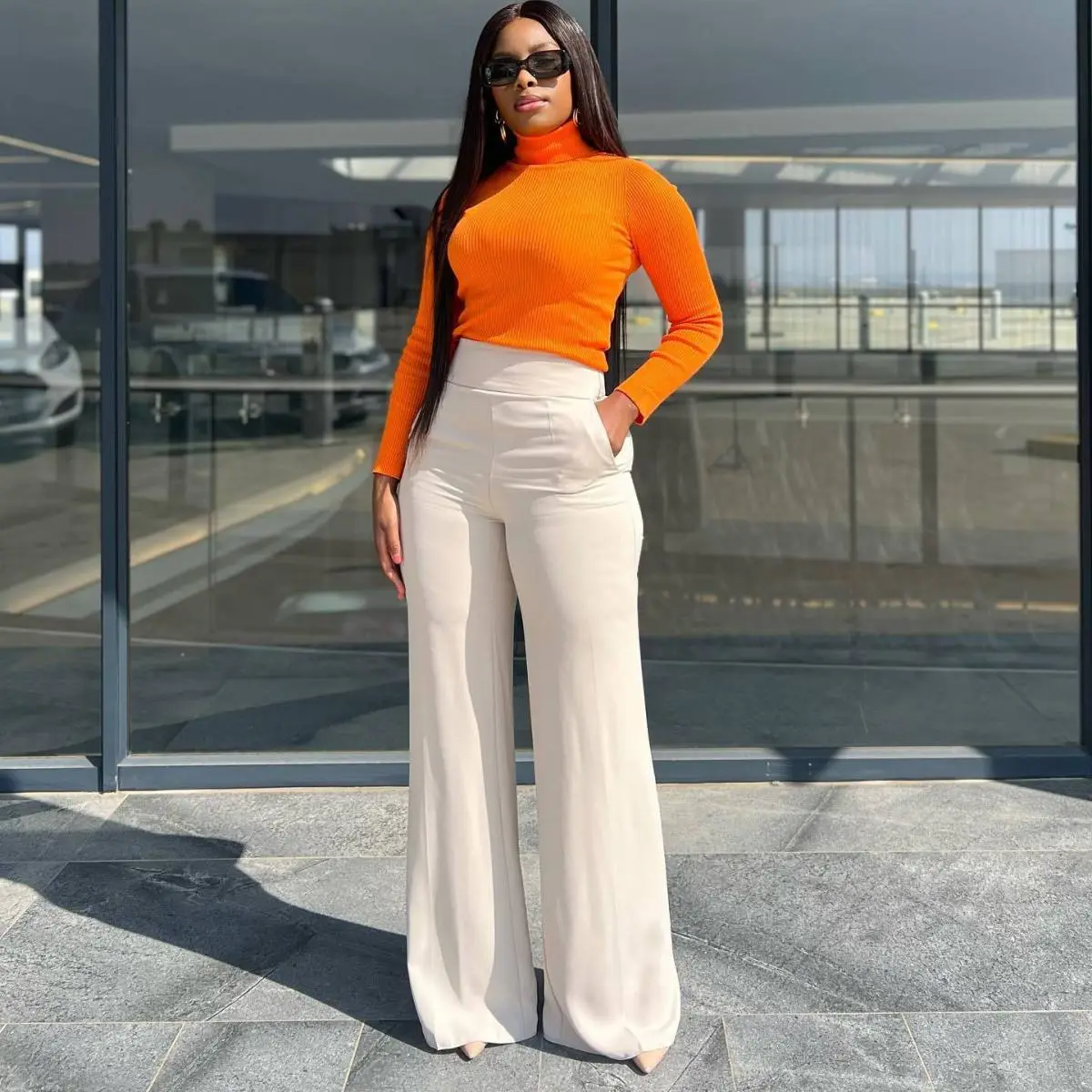 Vow High-Waisted Wide Leg Flowy Dress Pants wide leg pants Castello Clothing Line