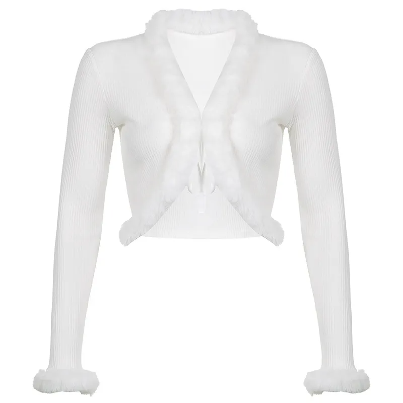 Fuzzy Feelings Tie-Front Ribbed Cardigan Castello Clothing Line