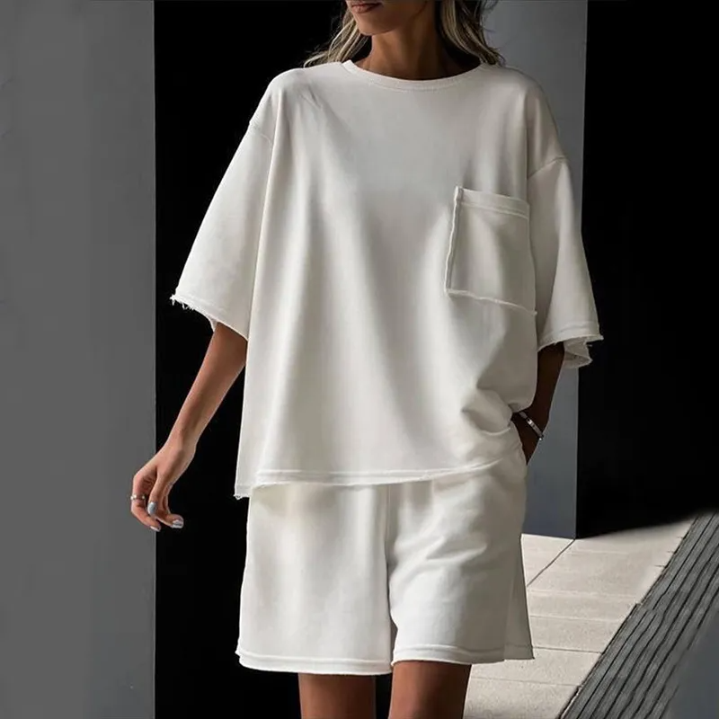 Fizz Oversized Pocket Tee & Raw Hem Shorts Set Castello Clothing Line